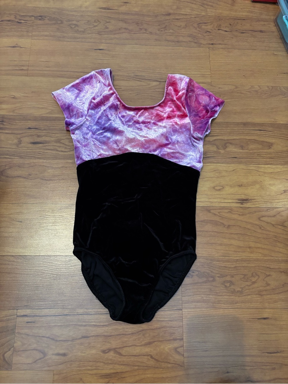Girls Pink Purple and Black Velvet Gymnastics Leotard